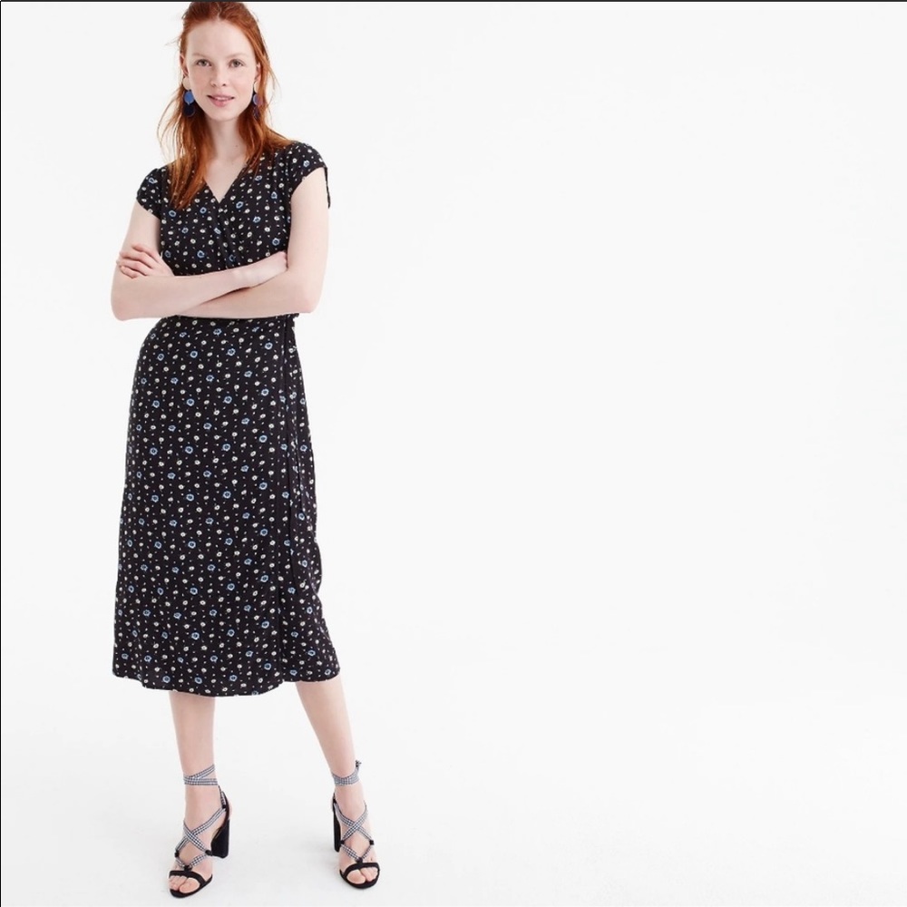 J. Crew Black Floral Wrap Dress